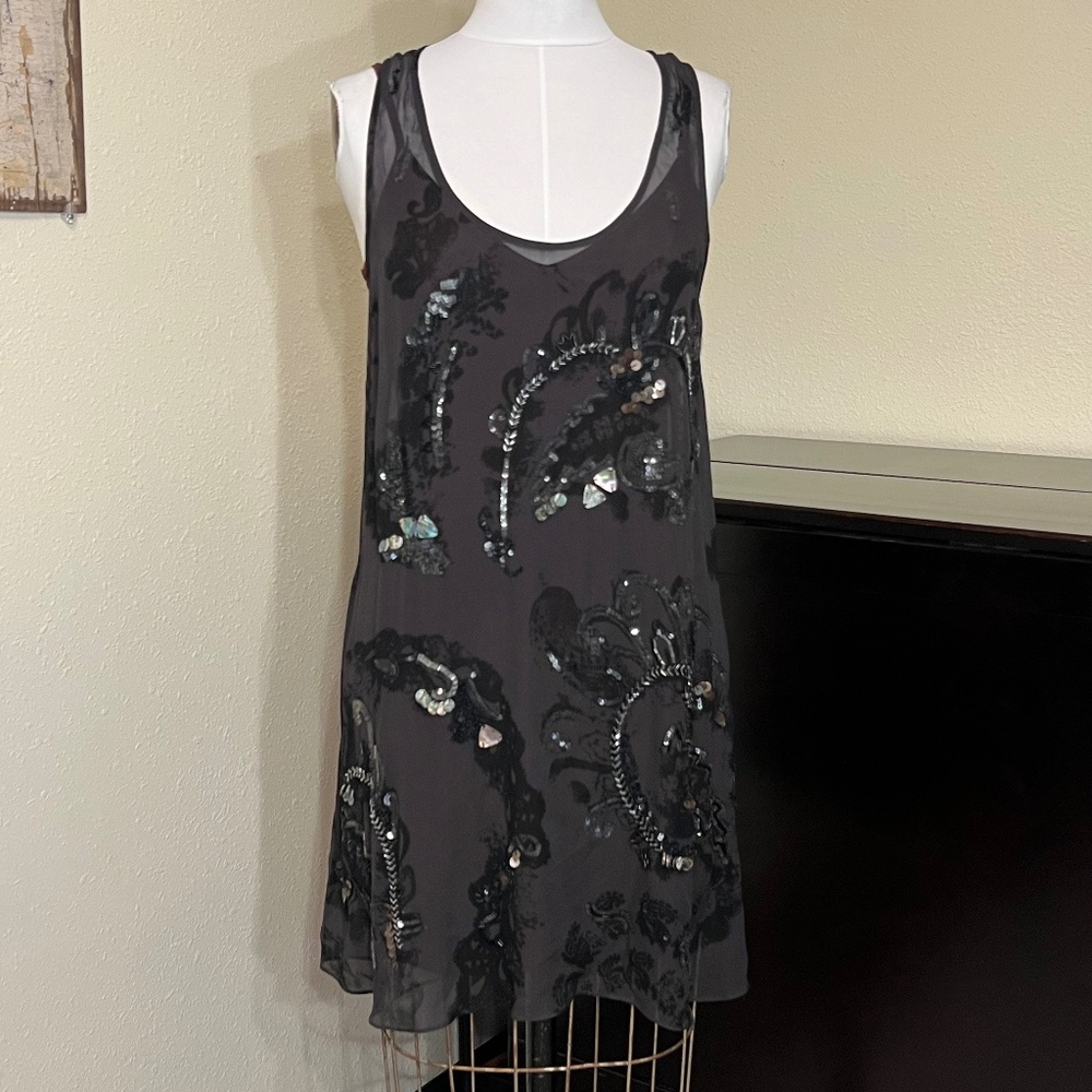 All Saints Beaded Sheer Minidress w/Slip
